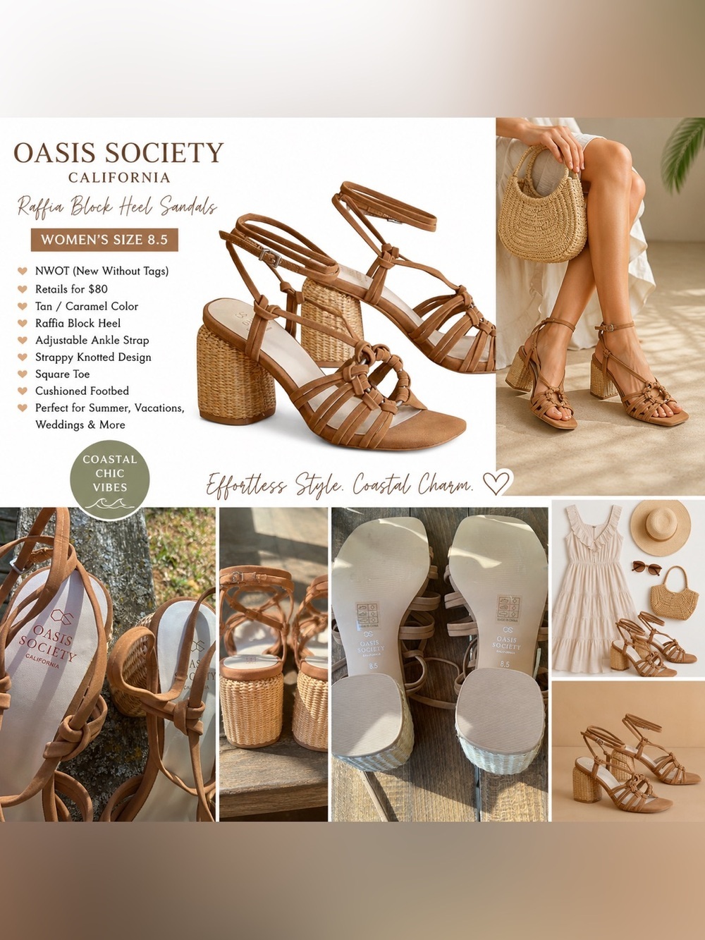 Oasis Society California Raffia Block Heel Sandals NWOT Women’s 8.5 Coastal Chic - Picture 2 of 12